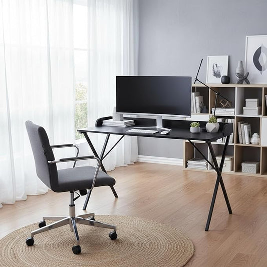 Homy Casa Modern Black Computer Desk with X-Frame Metal Legs, 47.2" x 19.7" Writing Table, Raised Edge, Minimalist Home Office Workstation