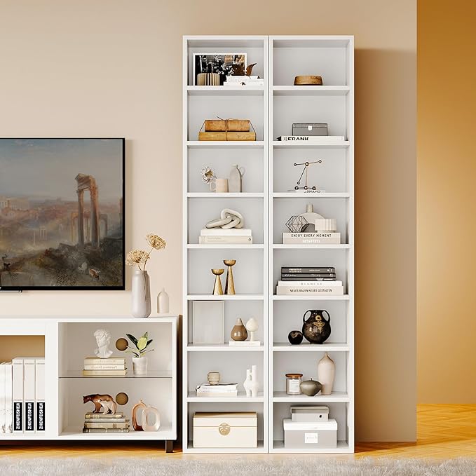 Narrow Bookshelf & Bookcase Set of 2, 6-Tier Floor Standing Open Book Shelf, Modern Corner Bookshelf with Storage Space, 71.5" Tall Bookshelves for Bedroom, Living Room and Office, White