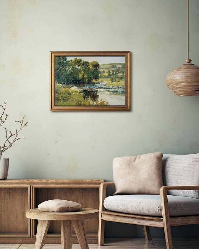 Gold Framed Wall Art Vintage River Canvas Wall Art Nature Landscape Antique River Artwork Prints Picture for Living Room Bedroom Farmhouse Bathroom Office Decor, 16x24