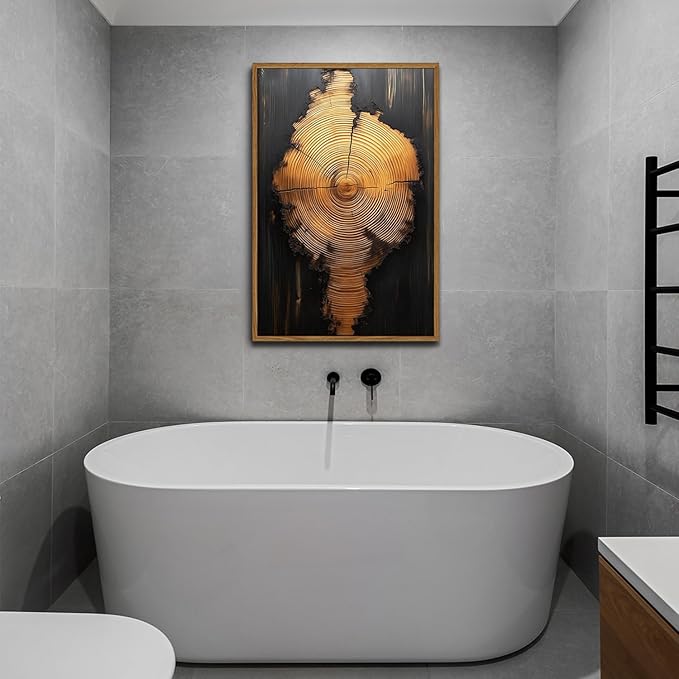 IBHJSART Framed Tree Ring Canvas Wall Art Black And Gold Wall Art Painting Prints Modern Minimalist Pictures Neutral Nature Rustic Farmhouse Decor Living Room Bedroom Bathroom Office