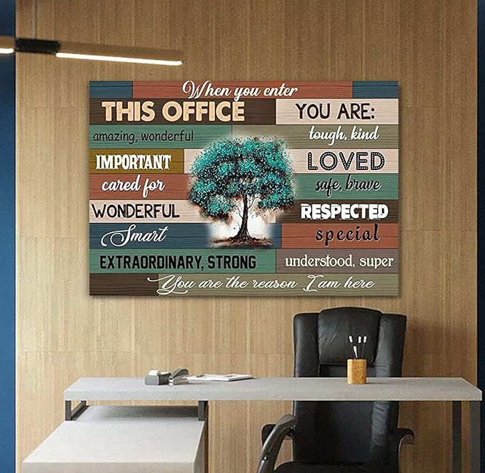 YUWONDESS Unframed Office Sign Poster When You Enter This Office Wall Art Canvas Horizental Poster Rustic Wooden Background Office Art Prints on Canvas For Office No Frame (12*18 inch Unframed)