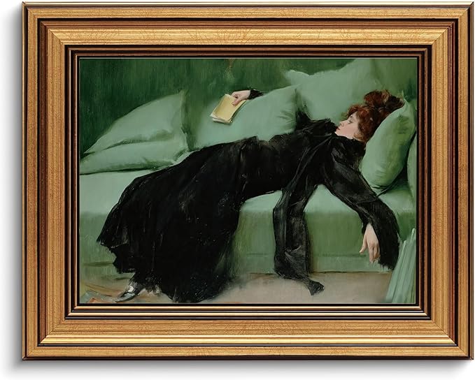 Gold Framed Wall Art Vintage Canvas Wall Art Decadent Young Woman After the Dance Artwork Prints Picture for Living Room Bedroom Farmhouse Bathroom Office Decor, 8x10