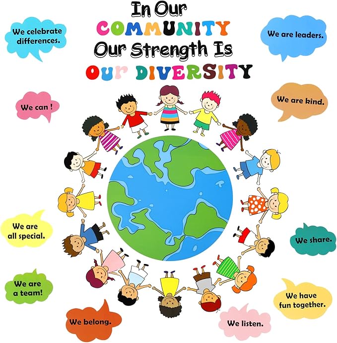 31 Pcs Bulletin Board Decoration Set Classroom Decorations Diverse Children Borders Cutouts for Party School Student Teacher (Our Strength is Our Diversity)