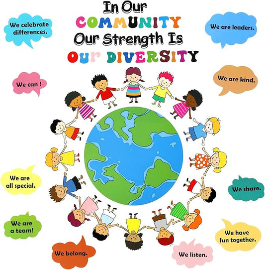 31 Pcs Bulletin Board Decoration Set Classroom Decorations Diverse Children Borders Cutouts for Party School Student Teacher (Our Strength is Our Diversity)