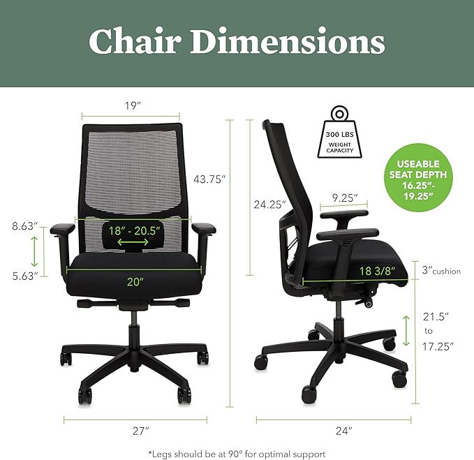 HON Ignition 2.0 Mid Back Task Chair, Spectrum Mesh, Advanced Synchro-Tilt Control, Office Chair with Lumbar Support, Height and Width Adjustable Arms, Black Frame, Bullseye