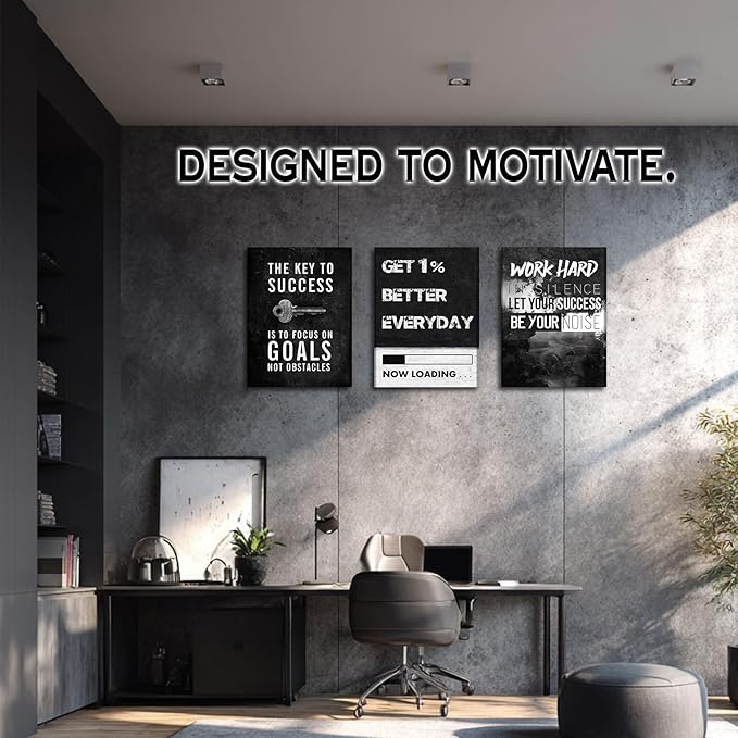 Motivational Wall Decor Inspirational Wall Art Canvas Poster Success Goal Artwork Entrepreneur Quote Painting Office Wall Decor for Bedroom Living Room Home Decoration Framed 12inch x16inch x3pieces