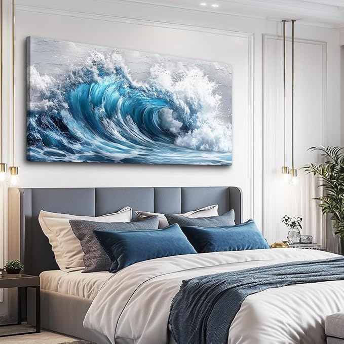ZUITINGHUA Canvas Wall Art For Living Room Large Wall Decor For Office Bedroom Decoration Ocean Wave Landscape Picture Black And White Painting Artwork Room Wall Mural Aesthetic Home Decor 30x60 In
