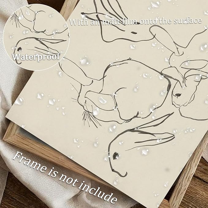 uniro Abstract Easter Bunnies Wall Art Decor, Animal Rabbit Drawing Etching Rustic Picture, Vintage Farmhouse Decor Bunny Sketch Drawing, Minimalist Mid Century Country Room Decor (8" x 10"-UNFRAMED)