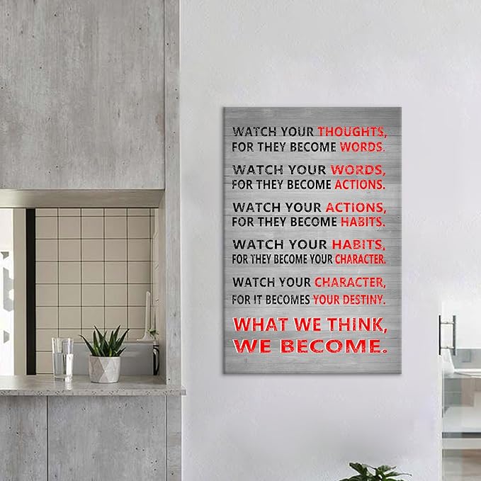 Inspirational Poster Wall Art Motivational Watch Your Thoughts Entrepreneur Quotes Print on Canvas Picture Painting for Modern Home Living Room Workplace Wall Decor Artwork Ready to Hang [24''Wx36''H]