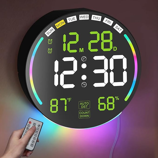 Large Digital Wall Clock with 10.3" LED Display,Alarm,Countdown Timer,DST,Temperature,Humidity,Auto-Dimming,Remote Control,Night Light for Classroom,Bedroom,Living Room,Office,Gym