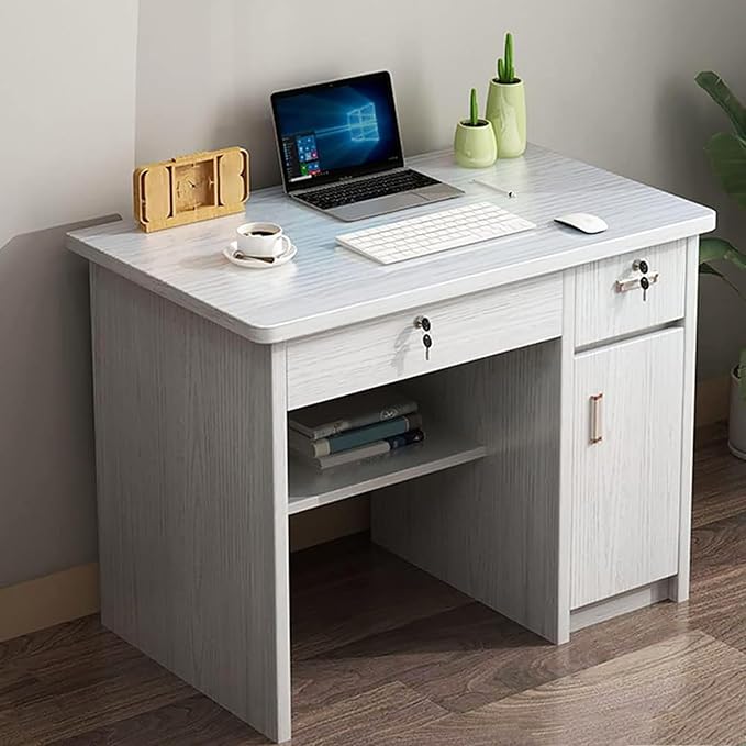 Office Computer Desk 29.5" H with Drawers, Wood Computer Desk Vanity Desk, Wood with Drawers, Workstation Desk for Bedroom Living Room (Gray,32" L x 20" W x 30" H)