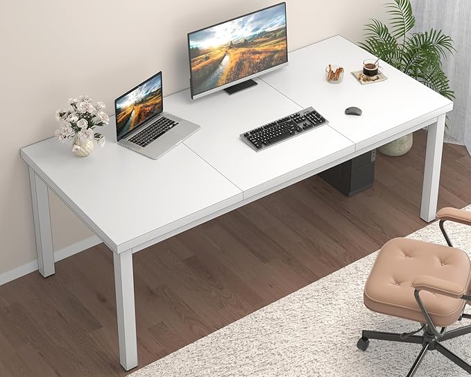 63 x 31 Inch Large Computer Desk, Modern Office Desk with Adjustable Feet, Gaming Desk with Deep Desktop, Study Writing Table for Home Office, Work from Home, White