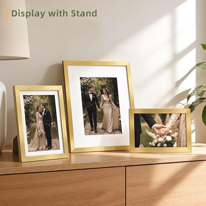 HappyHapi 15 Pack Gold Picture Frames Collage Wall Decor, Gallery Wall Frame Set for Mounting & Tabletop Display, Multi Sizes including 3pcs 8x10, 6pcs 5x7, 6pcs 4x6