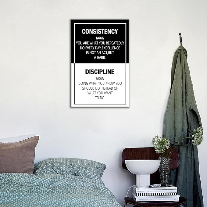 Inspirational Canvas Wall Art Poster Print Home Decor Consistency Motivational Entrepreneur Quotes Picture Painting for Modern Home Bedroom Bathroom Gym Artwork Stretched and Framed [12''Wx18''H]