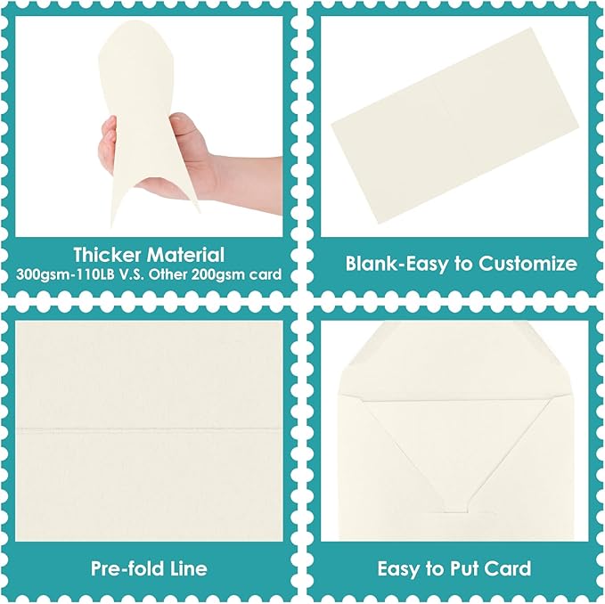 20PK 6X6 Ivory Blank Card Envelopes Set Square Folded Thank You Cards 300GSM Heavy-weight Printable Cardstock Tented Note Cards for Invitations Wedding Baby Shower, Holiday and All Occasion