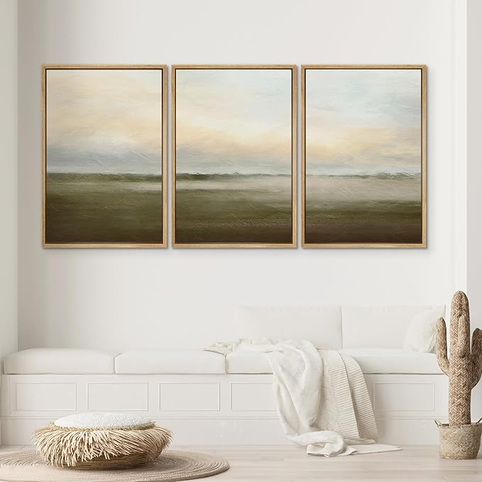 SIGNWIN Framed Canvas Print Wall Art Set Pastel Sunset Country Farmland Landscape Nature Abstract Illustrations Fine Art Decorative Nordic Rustic for Living Room, Bedroom, Office - 24"x36"x3 Natural