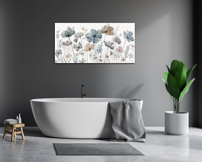 yearainn Elegant Flowers Canvas Wall Art - Floral Pictures for Wall Decor Indigo Brown Grey Canvas Painting Nature Printing Artwork for Living Room Bedroom Home Office Wall Decoration 20" x 40"