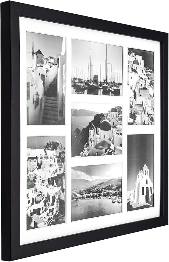 Golden State Art, 13.7x15.7 Black Photo Wood Collage Frame with Real Glass and White Displays (7) 4x6 Pictures
