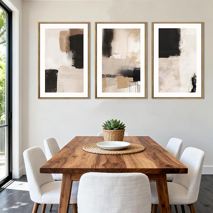 ANHUIB Neutral Abstract Wall Art Beige Modern Wall Decor 16x24 Inch Minimalist Black Paintings Set of 3 for Living Room Bedroom Dining Room