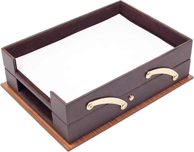MOOGCO Leather Desk Set - Walnut Wood Desk Set - Office Product - Home Office Accessories - Desk Supplies - 11 PCS (Brown)