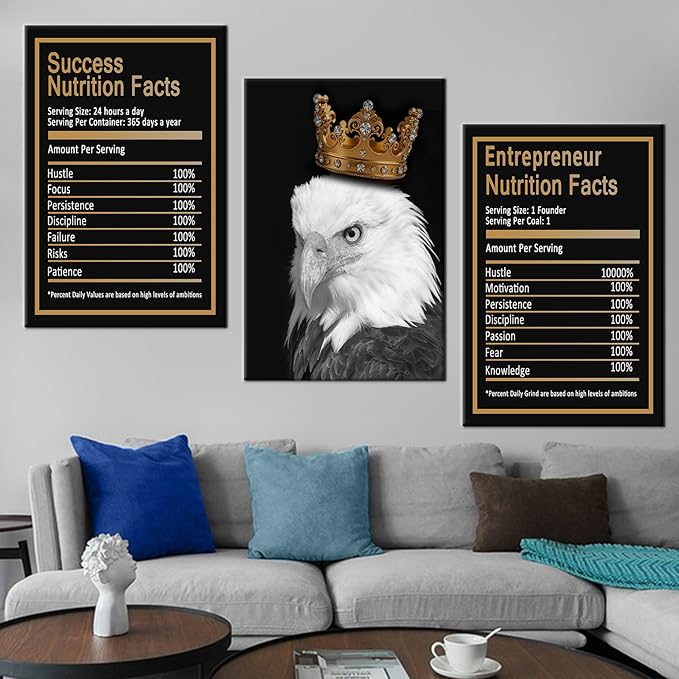 Eagle Motivational Canvas Wall Art Home Decor for Office Inspirational Entrepreneur Quote Poster Print Modern Positive Picture Painting for Living Room Gym Artwork Stretched and Framed [72''Wx 36''H]
