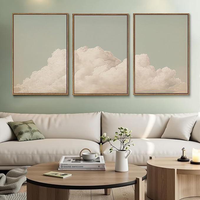 myusuar 3 Piece Large Modern Abstract Canvas Framed Wall Art For Living Room, Dearm Cloud Minimalist Wall Art Decor Posters Prints For Bedroom Office, 24x36in