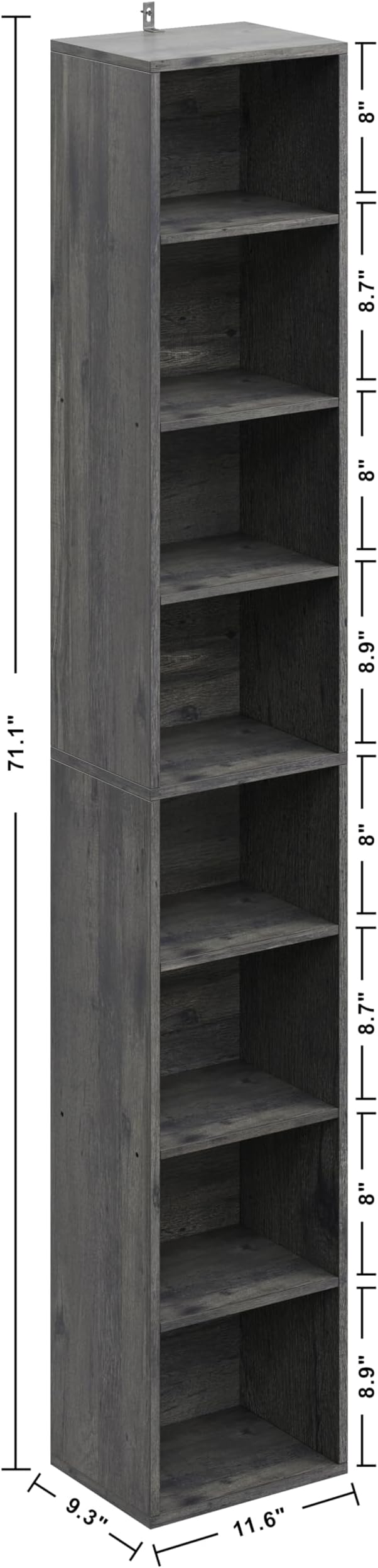 IRONCK Tall Narrow Bookshelf 8 Tiers 71in, Compact Corner Bookcase, Easy to Match for Living Room, Office, Study, Bedroom