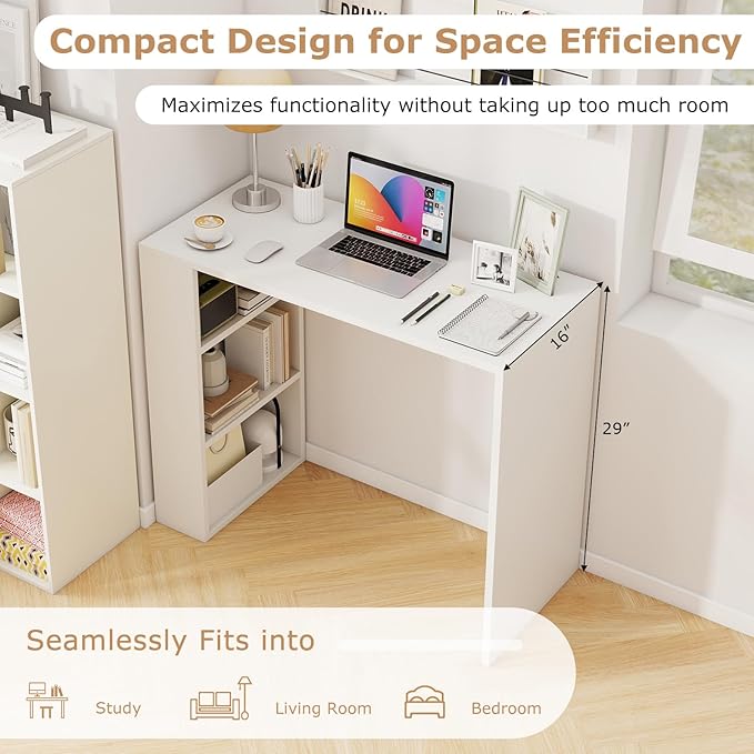 Tangkula Small Computer Desk, 36 Inch Home Office Desk with Bookshelf, Student Teen Study Writing Desk, Modern Simple Laptop Workstation, Vanity Table for Small Space (White)
