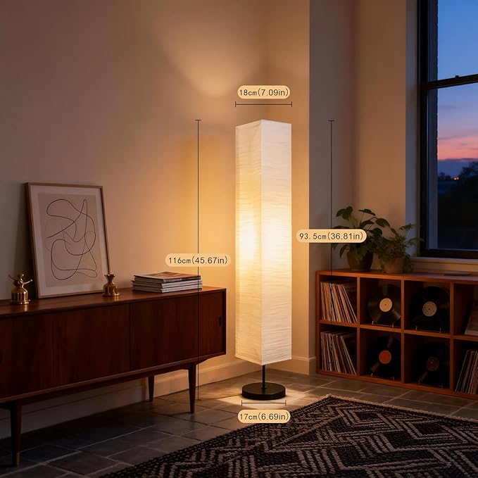 XENOID Paper Floor Lamp, Rice Paper Standing Lamp with Soft Warm Light, Minimalist Floor Lamp for Living Room Bedroom Home Decor (Bulbs Included)
