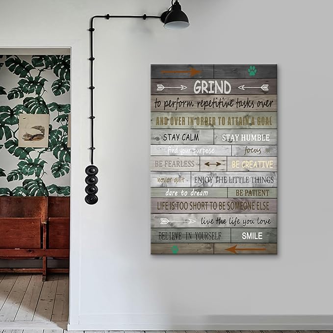 Grind Inspirational Wall Art Motivational Office Decor Positive Poster Printed on Canvas Entrepreneur Quote Painting Picture for Home Bedroom Living Room Wall Decoration Ready to Hang [24''Wx36''H]