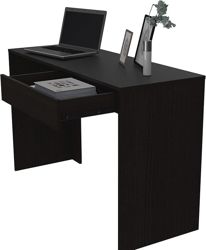 Writing Computer Desk One Drawer Black, 47.3-Inch Wide Home Office Desk for Work from Home and Study, Compact Particle Board Table with 23-Inch x 4-Inch Drawer and 25-Inch Leg Room