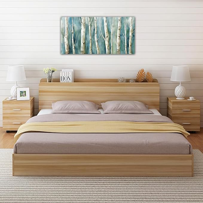 yearainn Abstract Birch Trees Canvas Wall Art - 20" x 40" Modern Turquoise Nature Printing Artwork for Living Room, Bedroom, Home Office Decor