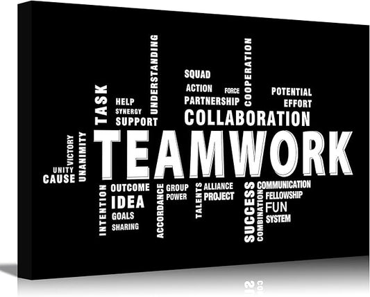 Inspirational Teamwork Canvas Wall Art Home Office Wall Decor Picture Minimalist Team Work Inspirational Quotes Poster Print for Living Room Bedroom Office Man Cave Decoration Ready To Han