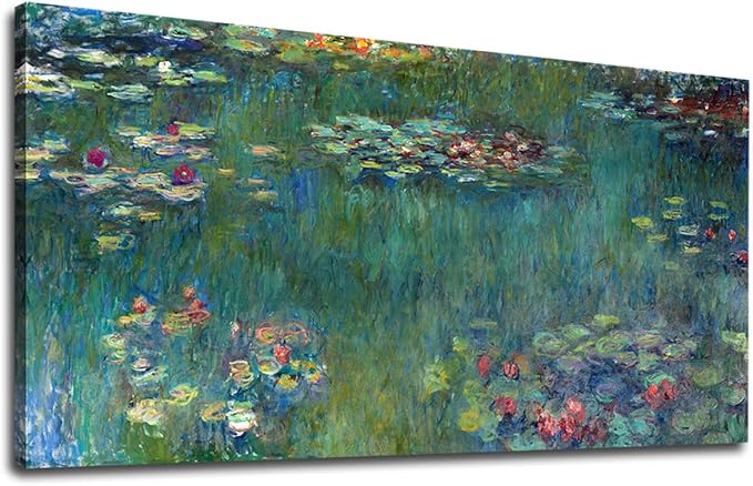 Yearainn Large Canvas Wall Art Water Lilies by Claude Monet Landscape Contemporary Wall Art Nature Picture for Home Office Wall Decor Framed Ready to Hang