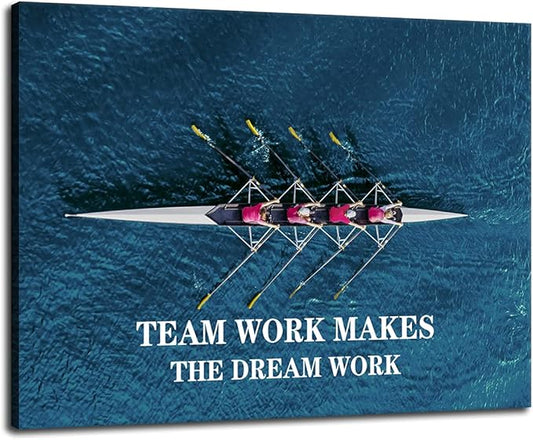 Inspirational Poster Successful Inspirational Quotes Canvas Wall Art Team Work Makes The Dream Work Motto Inspiring Entrepreneurs Printmaking Artwork Office Decoration Ready to Hang[18" W x 24" H]