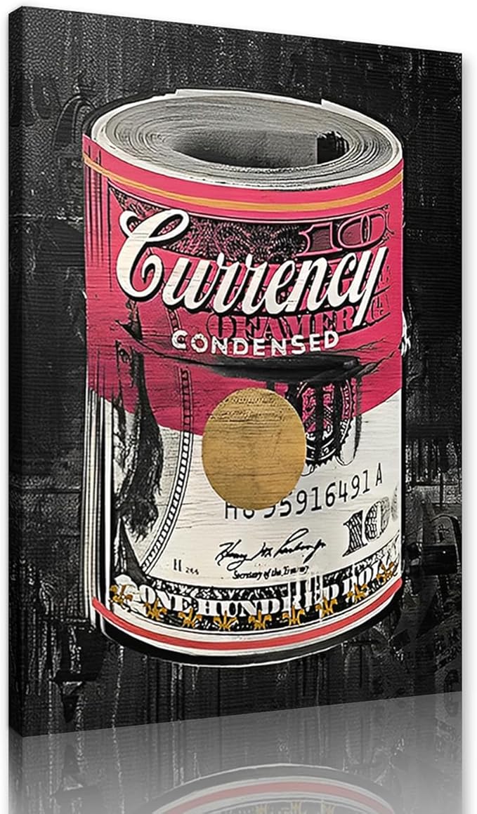 Canvas Wall Art Dollars Rolls Painting Modern Print Artwork Pink Picture Inspirational Entrepreneur Perfect for Living Room Office Wall Decorations 12X16inch
