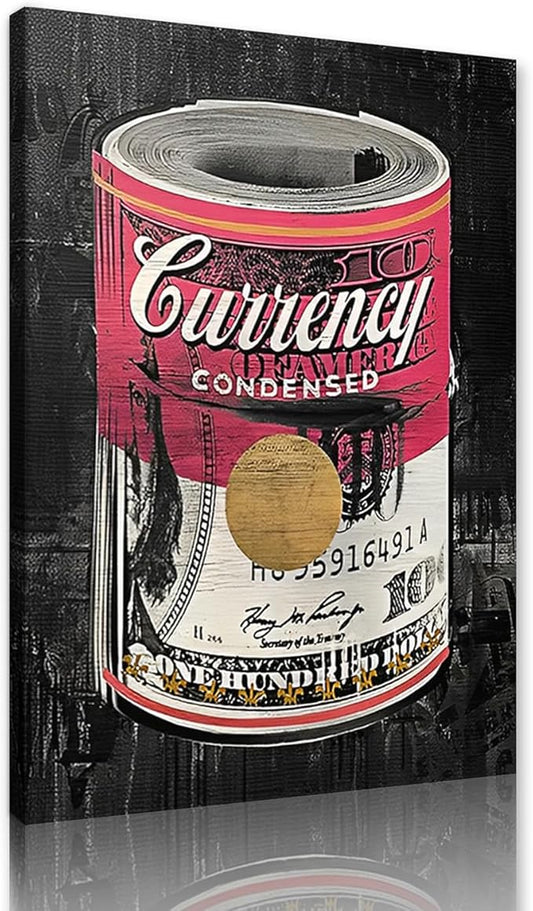 Canvas Wall Art Dollars Rolls Painting Modern Print Artwork Pink Picture Inspirational Entrepreneur Perfect for Living Room Office Wall Decorations 12X16inch