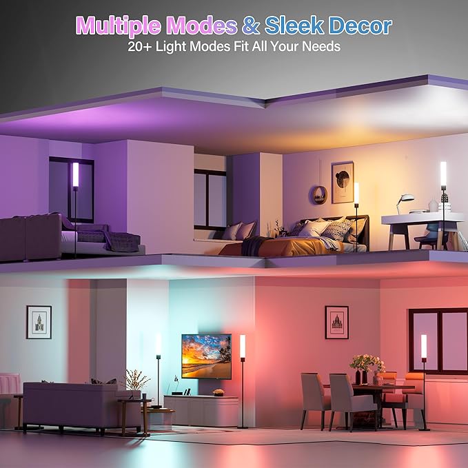 18W Dimmable Led Floor Lamp with Remote Control, 1600LM Ultra Bright Standing Tall Lamp, Modern Corner Lamps with RGB for Living Room, Bedroom, Gaming