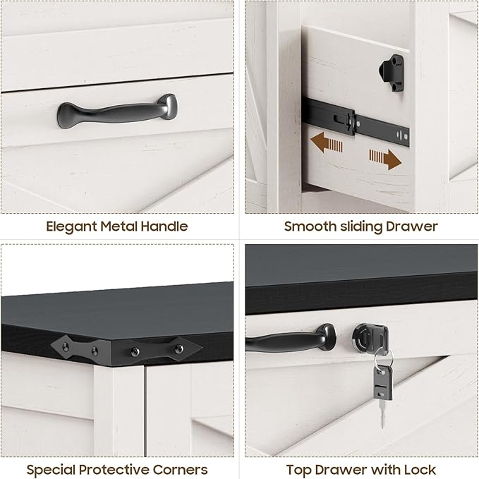Lateral File Cabinet with 2 Large Drawers, Farmhouse File Cabinet with Lock for Letter/Legal/A4 Size Hanging Files, Wood File Storage Cabinets Printer Stand for Home Office Cabinets, White and Black