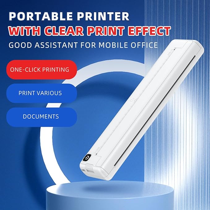 Bewinner A4 Thermal Printer Bluetooth - 200dpi Inkless Mini Printer, Portable Rechargeable Wireless Thermal Printer for School, Office