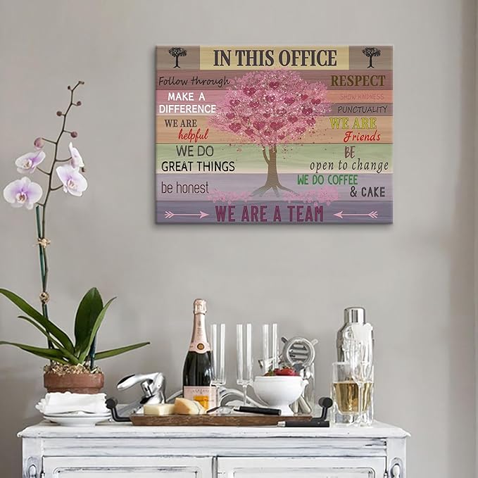 Motivational Wall Art for Office In This Office Signs Quotes Positive Modern Decor Poster Canvas Print Inspiring Tree Background Picture Artwork for Bedroom Workplace Framed Wall Decor [18''Wx24''H]
