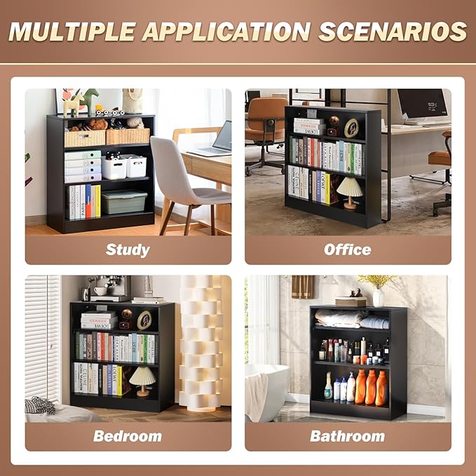 IRONMIX Metal Open Bookcase, 3-Tier Bookshelf with Adjustable Shelves, Black Small Bookcase for Small Places, Curio Cabint Display Case for Home Office, Library, Living Room