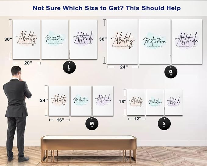 SHMAO Office Canvas Wall Art Motivational Wall Decor, 3 Piece Ability Motivation Attitude Print Pictures for Office Wall Decor Women Inspirational Framed Artwork Home Office Decor 12”x18”x3 Panels