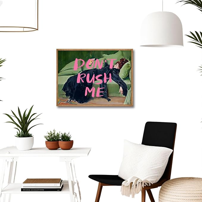 Vintage Eclectic Aesthetic Wall Art Print Don't Rush Me Altered Art Portrait Art Antique Victorian Gallery Poster Pink Graffiti Posters Maximalist Wall Decor for Living Room Girls' apartment, Unframed