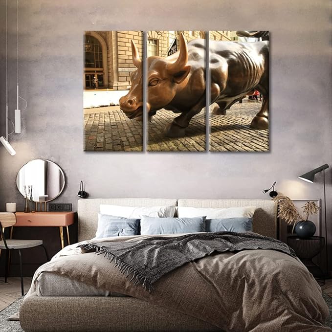 Modern Wall Art 3 Panels Copper Bull in the Sun Canvas Prints Picture Home Decoration Contemporary Artwork Bedroom Wall Decor Gift Framed Gallery-Wrapped Ready to Hang - 60" Wx40 H
