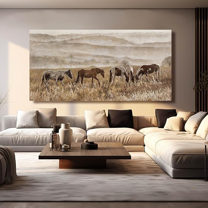 Large Wall Art Animal Wall Decor Brown Home Decorations Grassland Print Arts Vintage Framed Pictures Artwork for Home Office 29"x58"