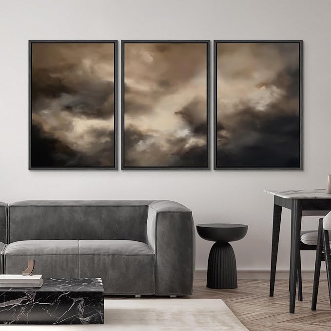 SIGNWIN Framed Canvas Print Wall Art Set Dramatic Stormy Sky Moody Cloudscape Illustrations Modern Art Decorative for Living Room, Bedroom, Office - 24"x36"x3 Black