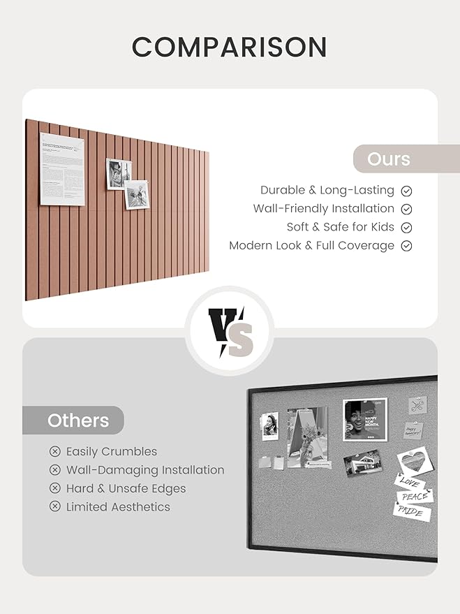 Bumusty Large Cork Board Alternative-36 x 24" Felt Bulletin Board Tiles, with 30 Pushpins, 40 Adhesive Tabs, 6-Pack Slat Wall Paneling, Cork Boards for Office Push Pin Board Felt Board-Terracotta