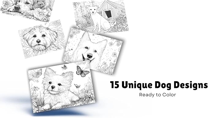 Artwink Watercolor Coloring Cards – Dog Theme, 15 Sheets (5x7 Inches, 300gsm), Works with Watercolor, Colored Pencils, or Markers, Great for Coloring Book Lovers & Watercolor Painting Practice