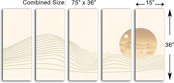 75 x 36 TOTAL - Landsape of lines Wall Art Canvas Geometric Print modern minimalis, office art - 5 Panel Split